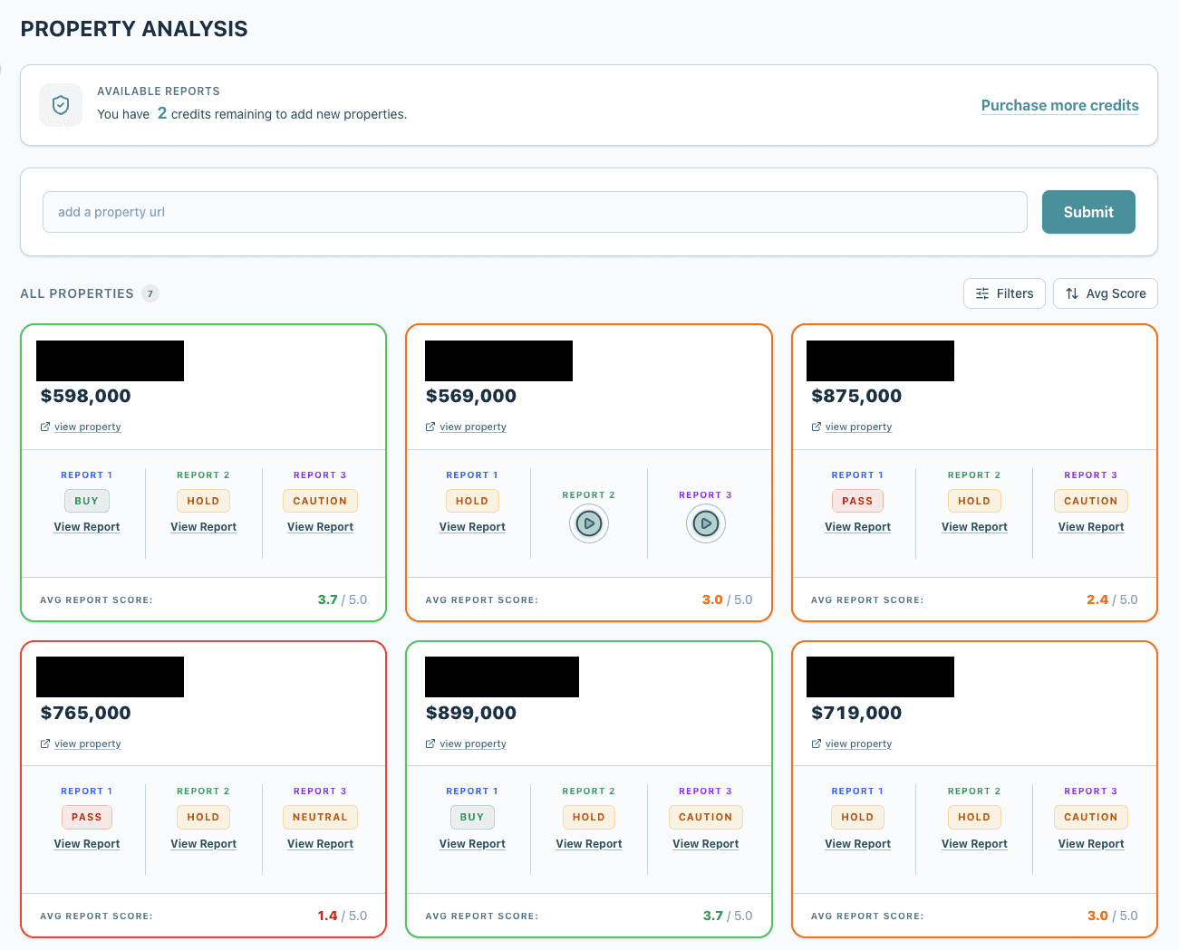 Sample property analysis dashboard